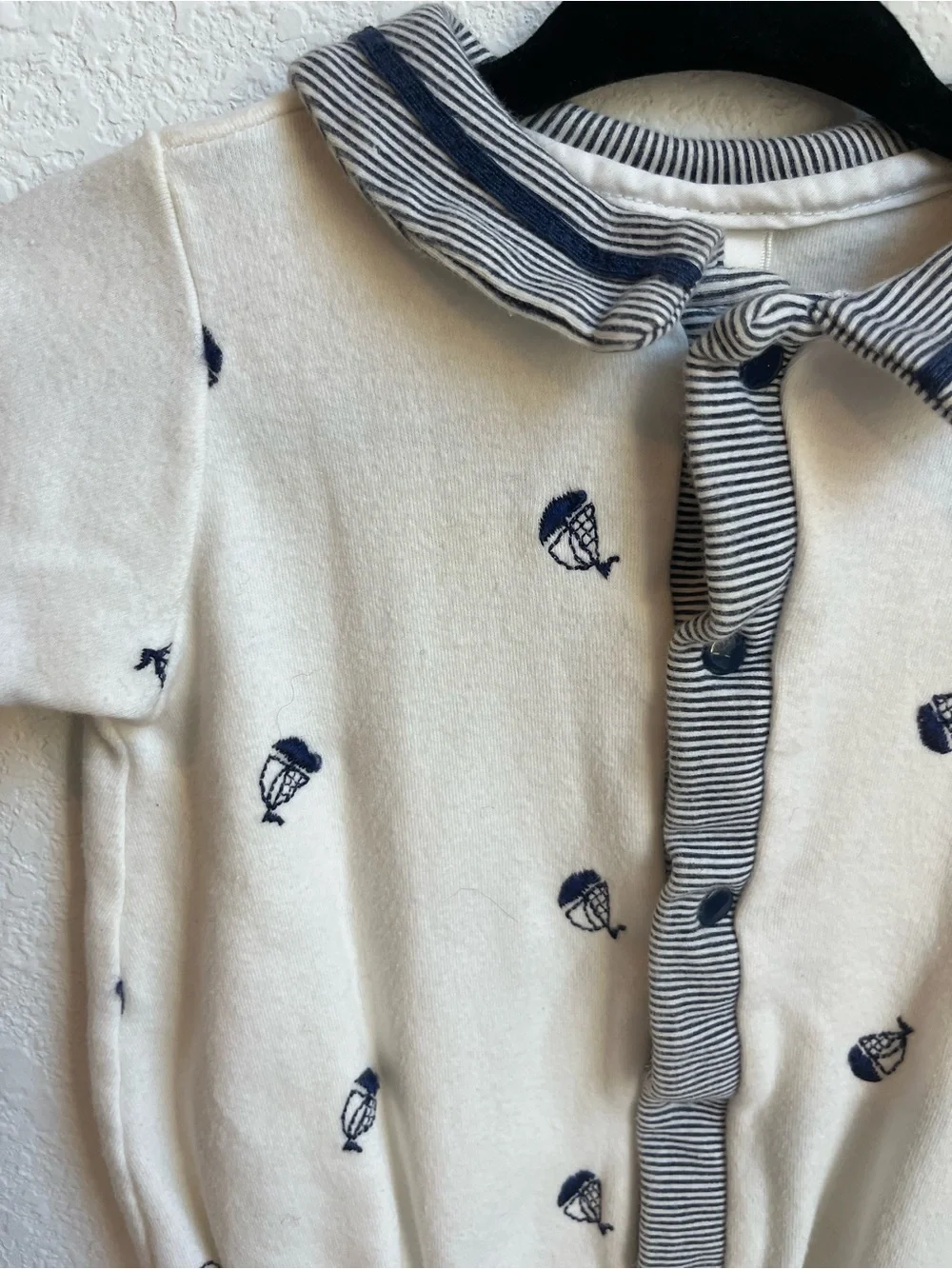 Vintage Starting Out Cream and Navy Sailboat Collared One-Piece